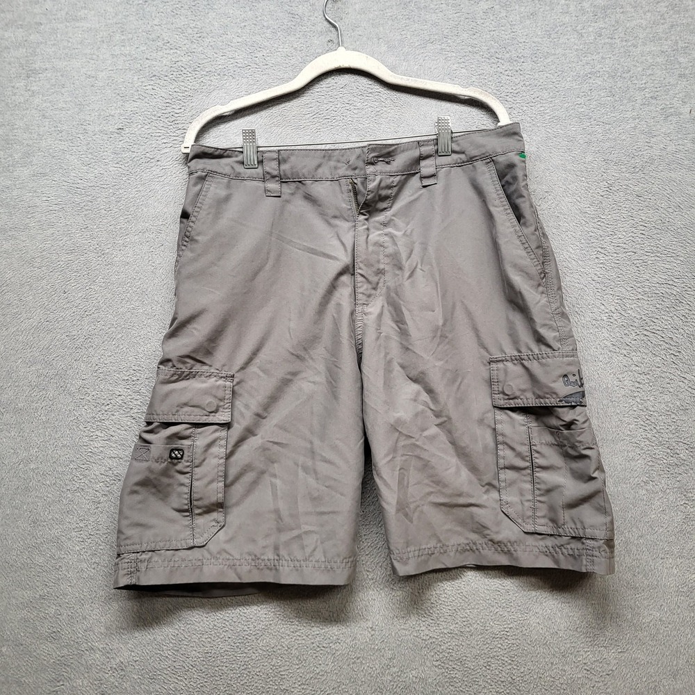 Quiksilver Men Shorts 32 Gray Cargo Y2K Skate Logo 9.5" Inseam Polyester